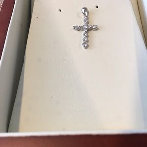 14 kt white gold and diamond cross pendant